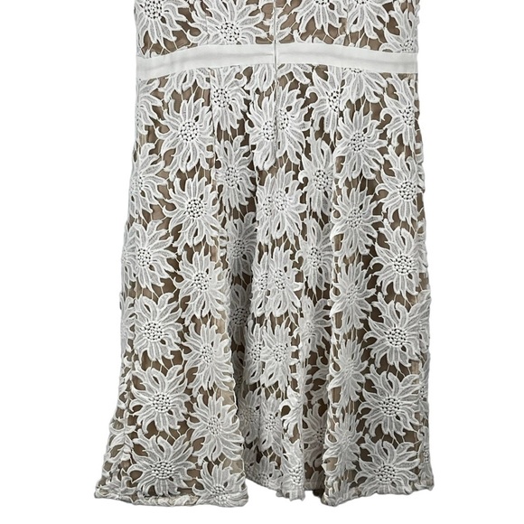 ADRIANNA PAPELL ILLUSION FLORAL SLEEVELESS WHITE NUDE LACE FIT & FLARE DRESS - Picture 10 of 16